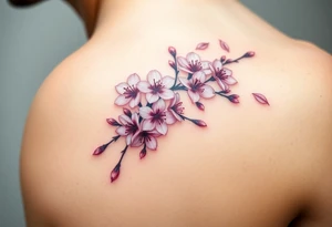 delicate cherry blossoms swirling in spring breeze with petals tattoo idea