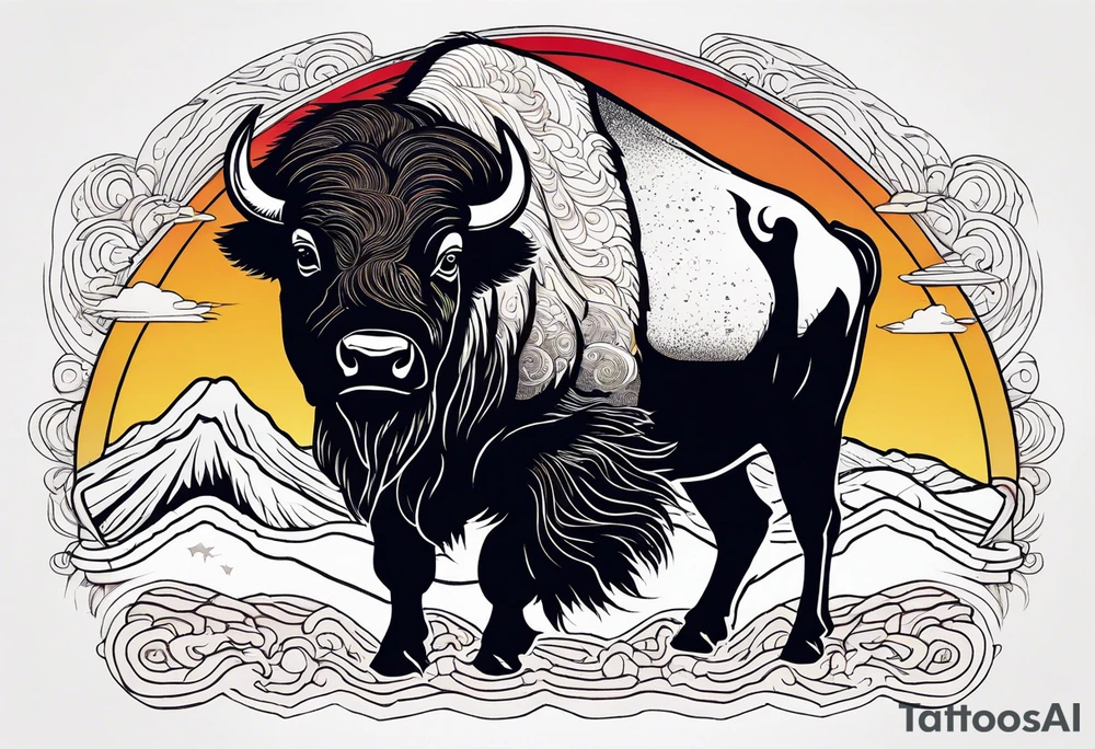 bison silhouette with grand prismatic spring colors tattoo idea