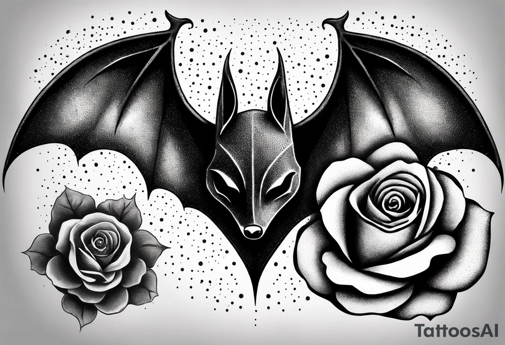 bat and rose tattoo idea