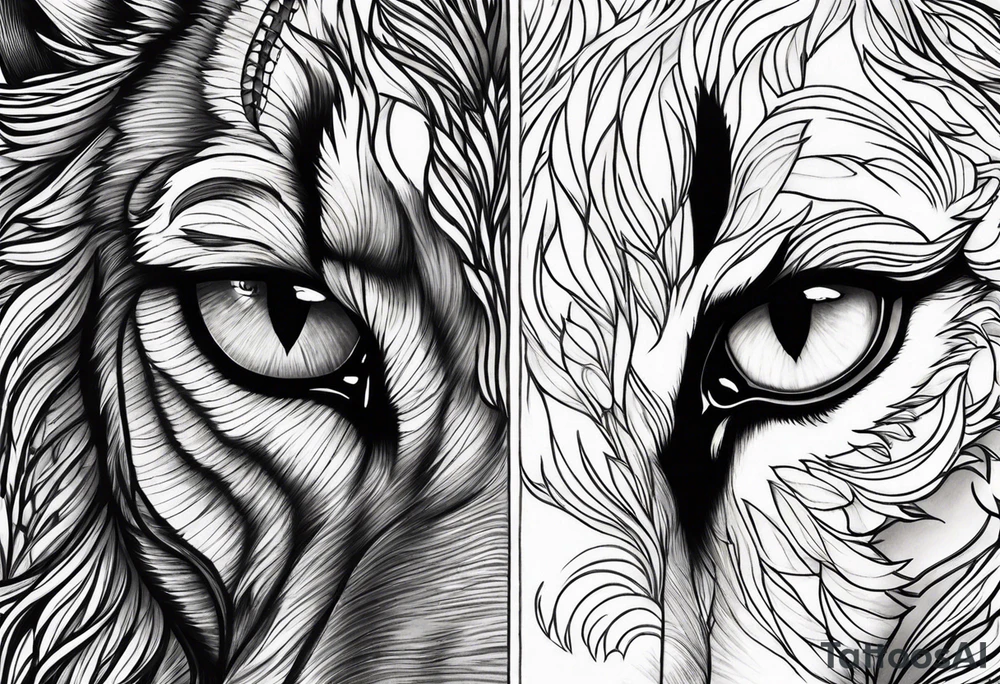 Lion eye and wolf eye tattoo idea