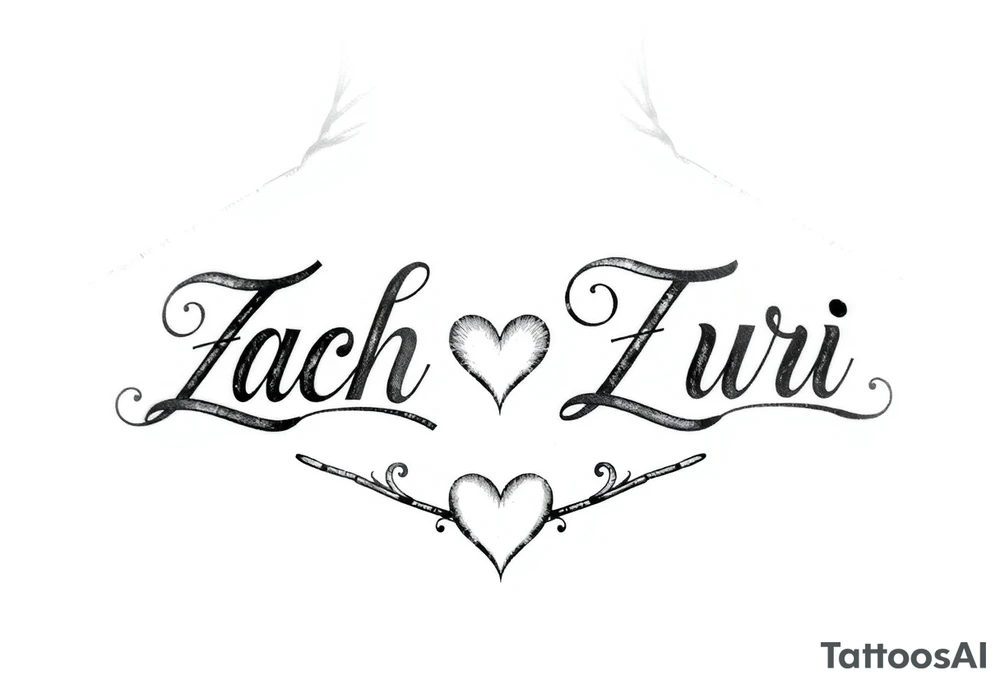 combination of 2 names, zach/zachary and zuri, also add hearts or something to symbolize a deep bond and relationship tattoo idea