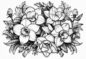 narcissus flower + holly flower together tattoo idea