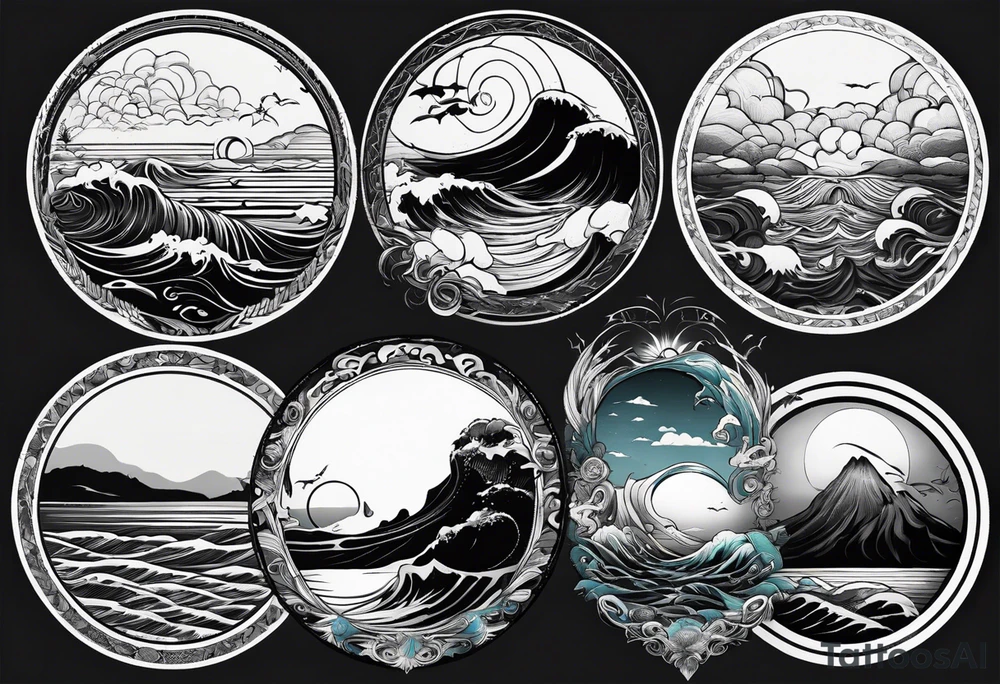 I want a tattoo of the ocean in circle which is choatic and simpler tattoo idea