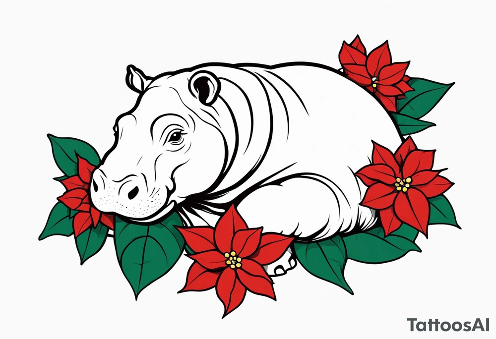 Baby hippo with poinsettia tattoo idea