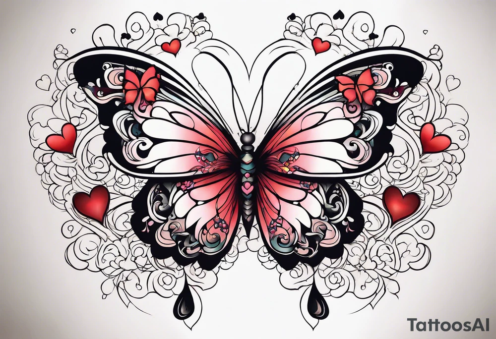butterfly surrounded by hearts tattoo idea