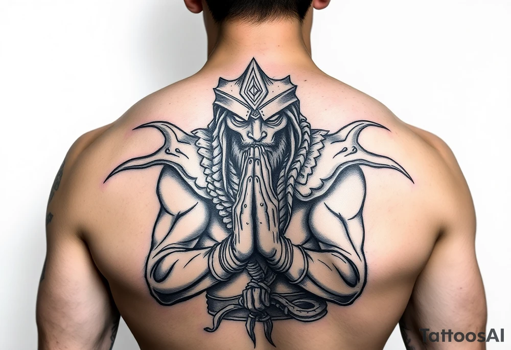 Exhausted praying warrior tattoo idea