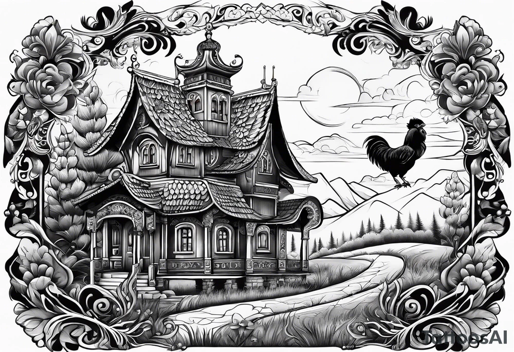 Russian folklore house on chicken legs tattoo idea