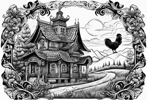 Russian folklore house on chicken legs tattoo idea