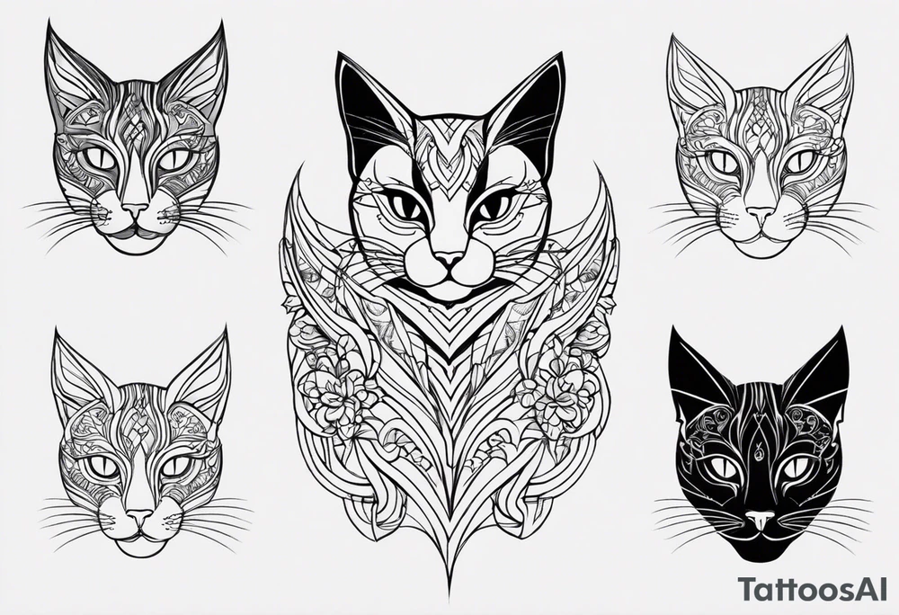 make a sketch that will cover the tattoo in the photo. place the sketch of the cat in the second photo on the previous photo on top of the tattoo to cover the lines, add wings to the cat - large, black, beautiful, chic and three tails with points - all these elements should cover all the lines of the tattoo on the shoulder. tattoo idea