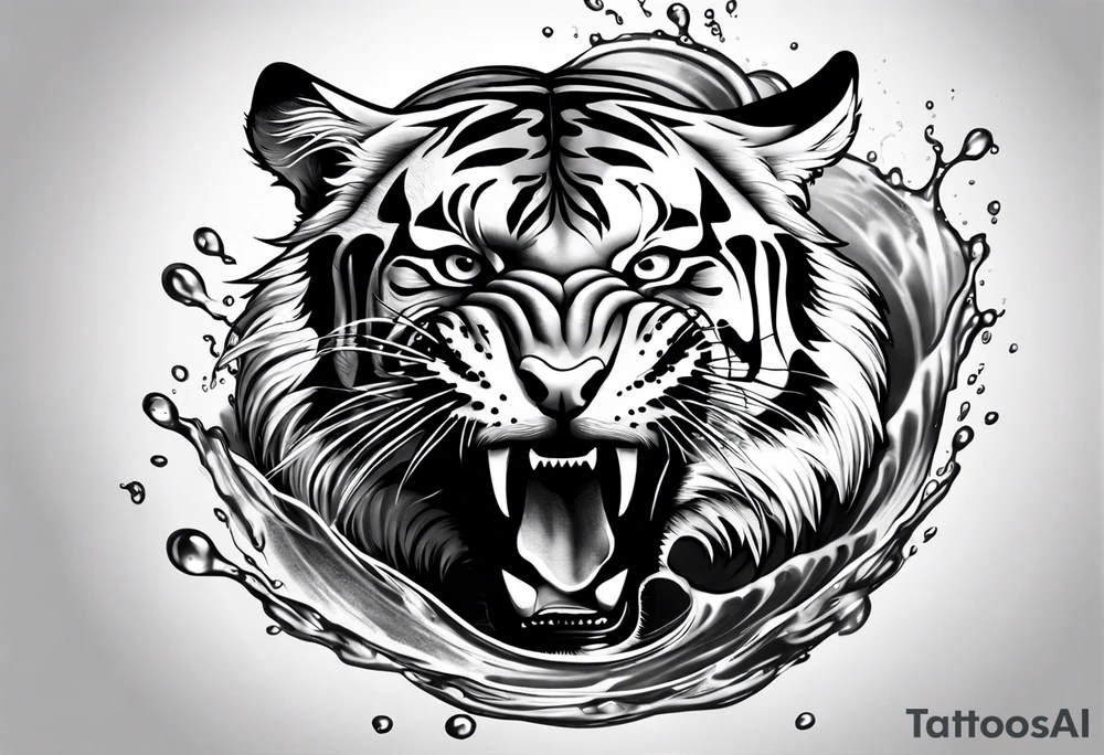 full tiger body splashing paw into water tattoo idea