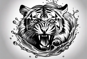 full tiger body splashing paw into water tattoo idea