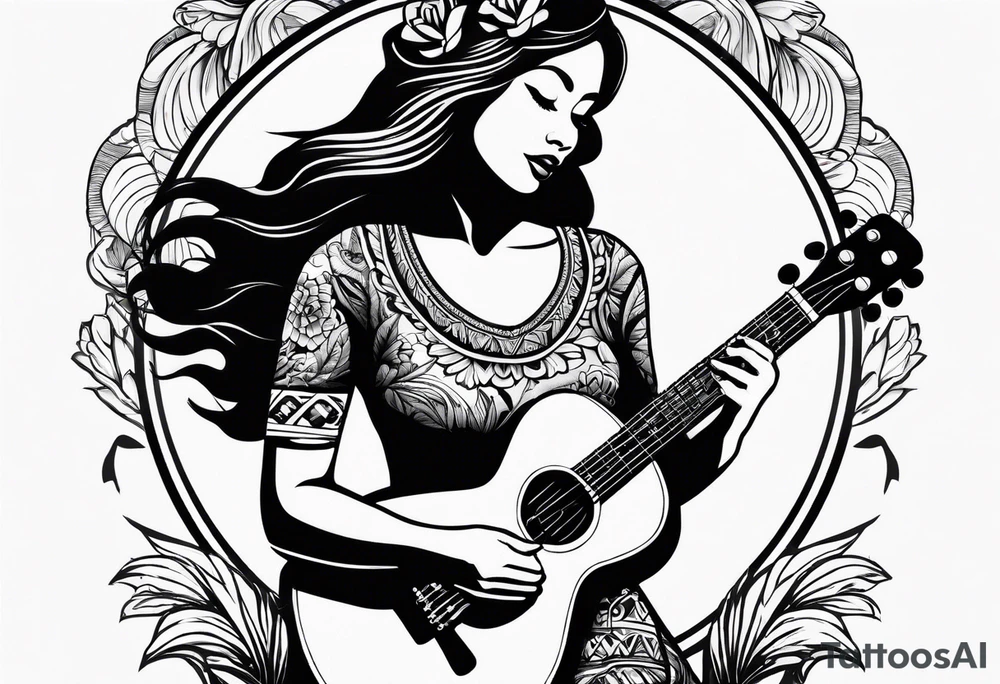 hula girl who dance with ukulele tattoo idea