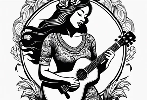 hula girl who dance with ukulele tattoo idea