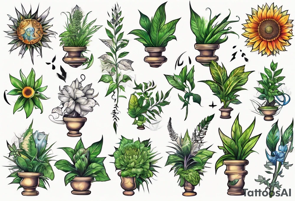 Words “Plant Power” with plants tattoo idea