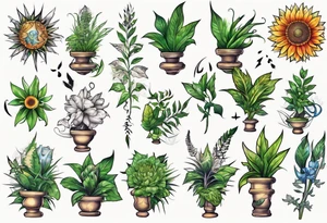 Words “Plant Power” with plants tattoo idea