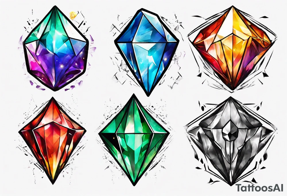 7 chaos emeralds in different colors inspired by sonic the hedgehog 2 tattoo idea