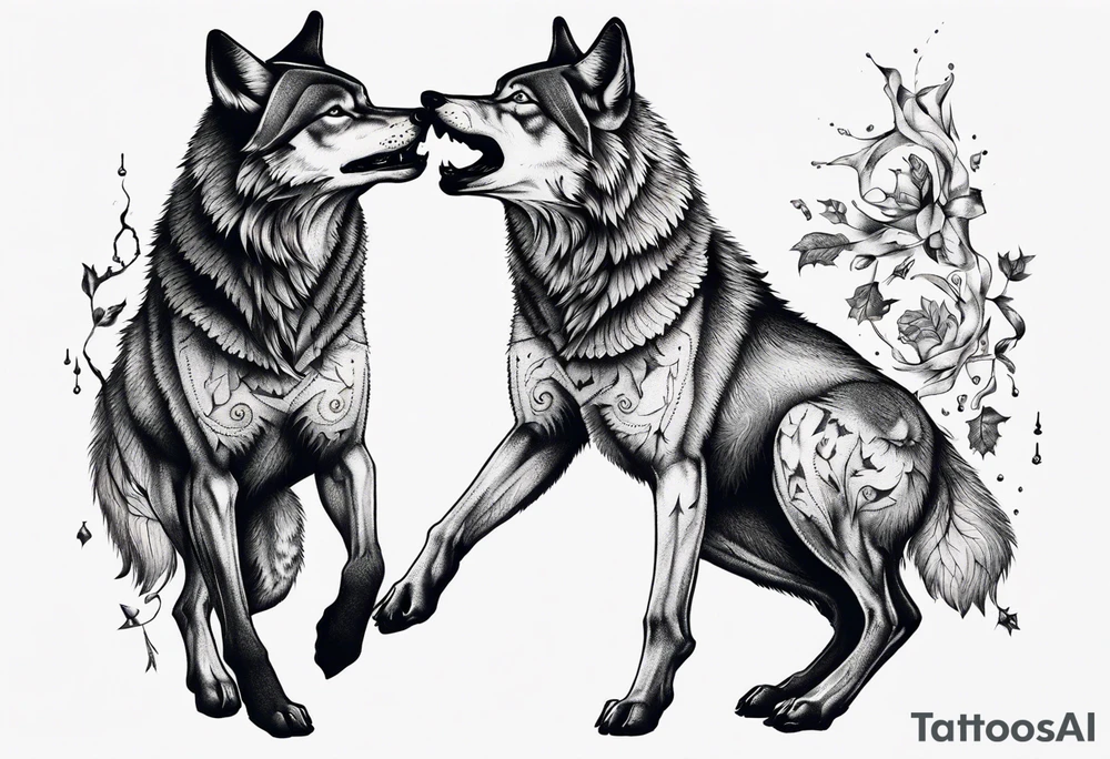 two wolves dancing on their hind legs tattoo idea