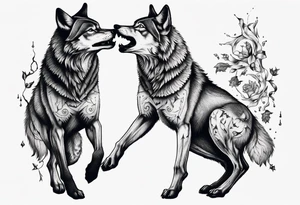 two wolves dancing on their hind legs tattoo idea