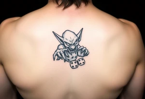 American traditional style goblin rolling dice tattoo idea