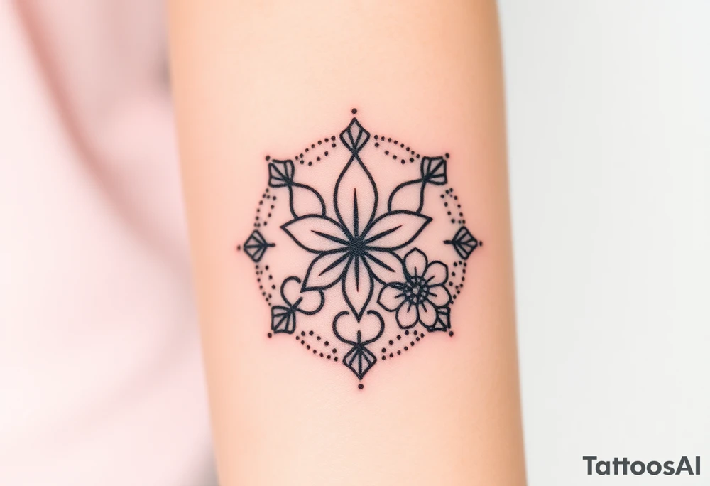 Breathe symbol with unalome symbol incorporating jasmine flowers tattoo idea