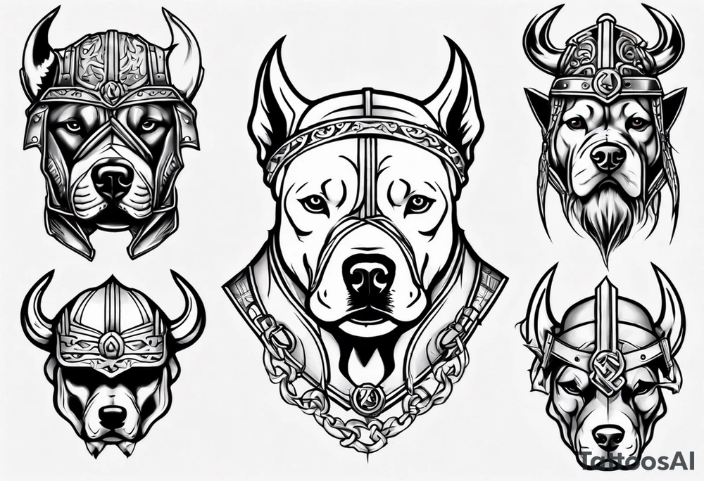 Pit bull with a viking helmet tattoo idea