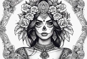 muertos style girl stretched horizontally tattoo idea