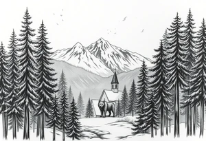 Nature/Landscape

Wolves in a pine forest (extending the tree line you already have)
A Russian bear emerging from the treeline
Snow-capped mountains behind the church scene tattoo idea
