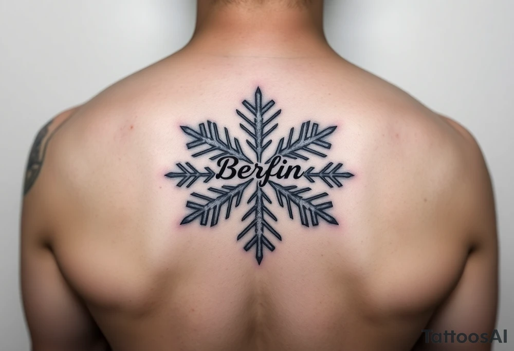 Snowflake with Blue backround and the name „Berfin“ in it tattoo idea