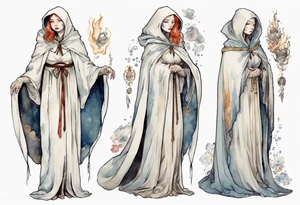 medieval Cate Blanchette dressed in white cloak, sad tattoo idea