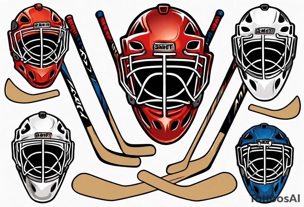 a goalie mask and crossed hockey sticks that says "SHOT HOCKEY" tattoo idea