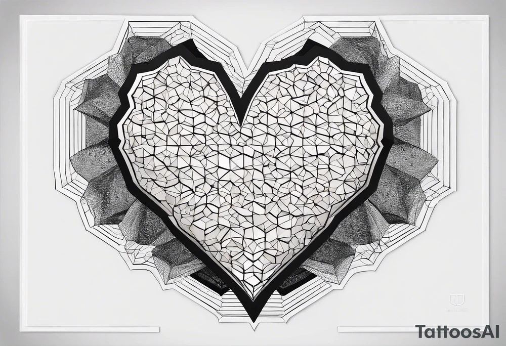 heart made of hexagons with black borders tattoo idea
