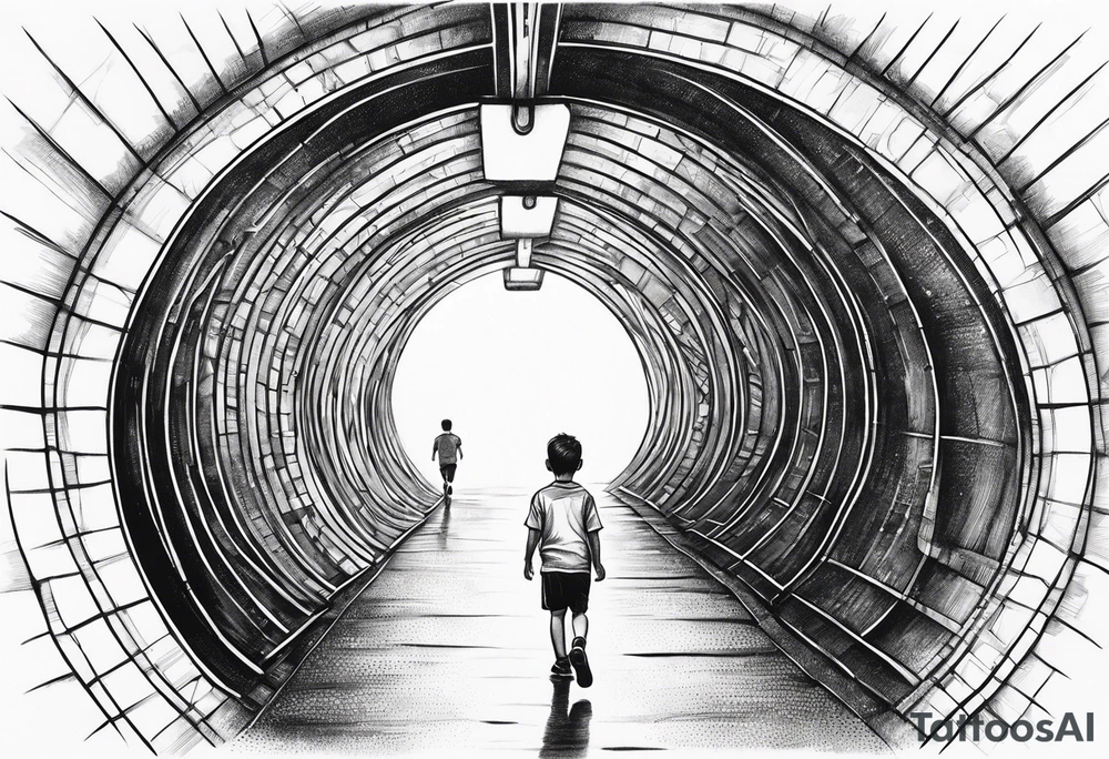 Young boy walking through tunnel onto a football pitch tattoo idea