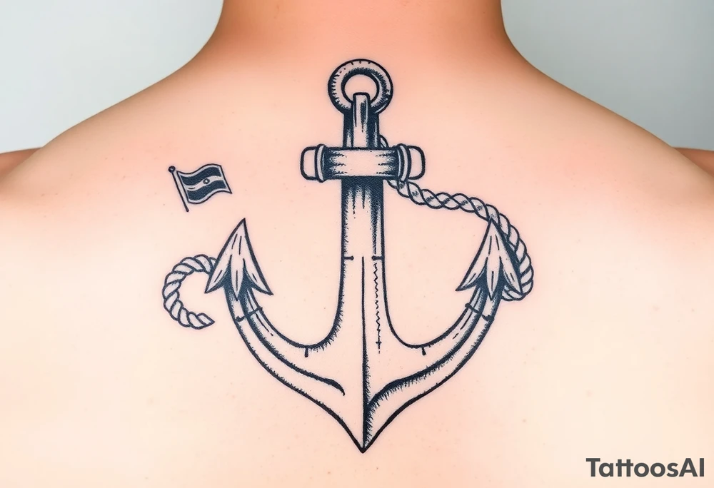 weathered anchor wrapped in nautical rope with sea waves tattoo idea