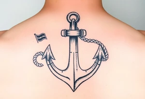 weathered anchor wrapped in nautical rope with sea waves tattoo idea