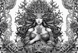 Yggdrasil growing around pisces sing and a long sword underneath tattoo idea