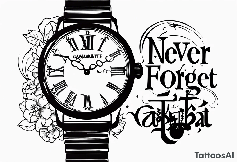 the word ganbatte in japanse combined with the never forget watch from the anime full metal alchemist and something from haikyuu tattoo idea