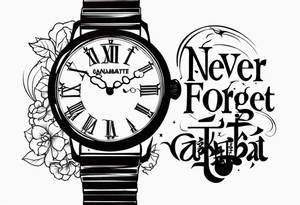 the word ganbatte in japanse combined with the never forget watch from the anime full metal alchemist and something from haikyuu tattoo idea