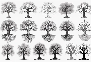 Tree with no leaves that flows in DNA with line work tattoo idea