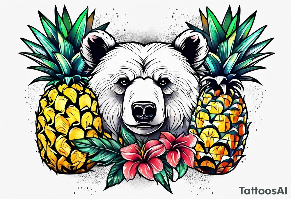 Bear hugging pineapple tattoo idea