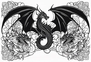 Mother dragon protecting 3 young dragons wings spread tattoo idea