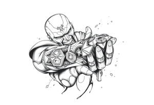 thanos with infinity gaulet filled with infinity stones fighting avengers tattoo idea