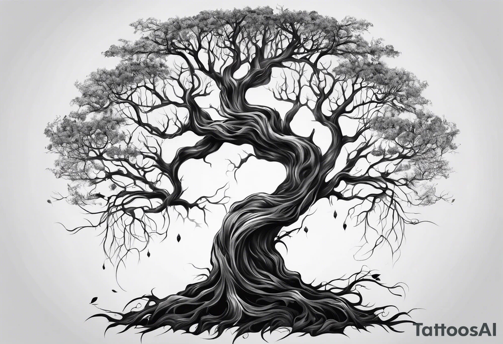 Creepy tree asymmetrical tattoo idea