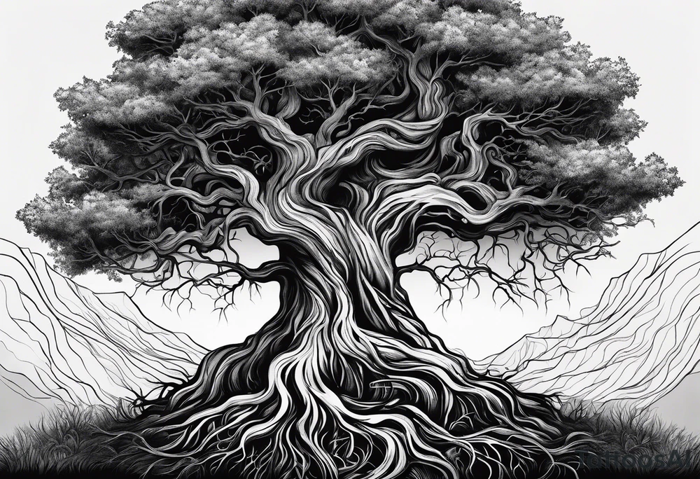 a tree with roots with the text of "Deep roots are not reached by the frost." around it tattoo idea