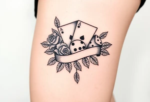 Cards roses banner dice leaves tattoo idea