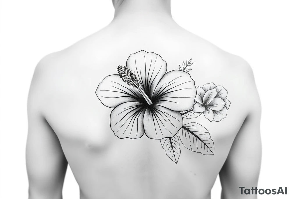 Hibiscus floral sleeve fine line tattoo idea