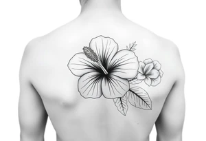 Hibiscus floral sleeve fine line tattoo idea