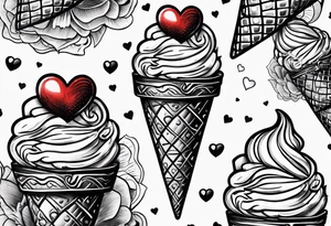 black and white ice cream cone with small red heart on it somewhere. tattoo idea