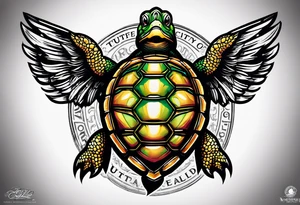 Turtle with wings logo and the words “Tri City Turtles” written underneath. tattoo idea