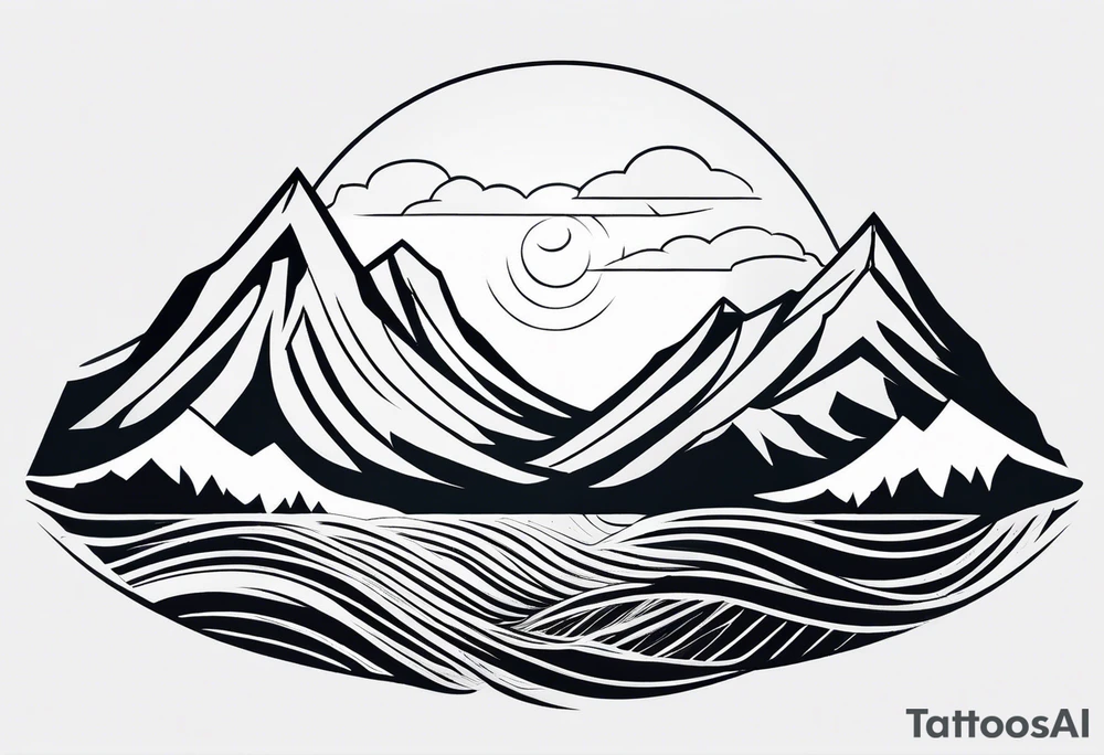 straight line -  represents overcoming challenges & strength - mountains, waves with a little sunshine tattoo idea