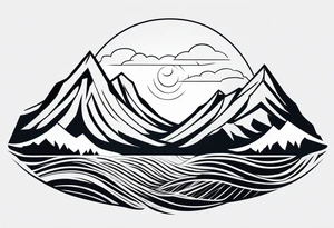straight line -  represents overcoming challenges & strength - mountains, waves with a little sunshine tattoo idea